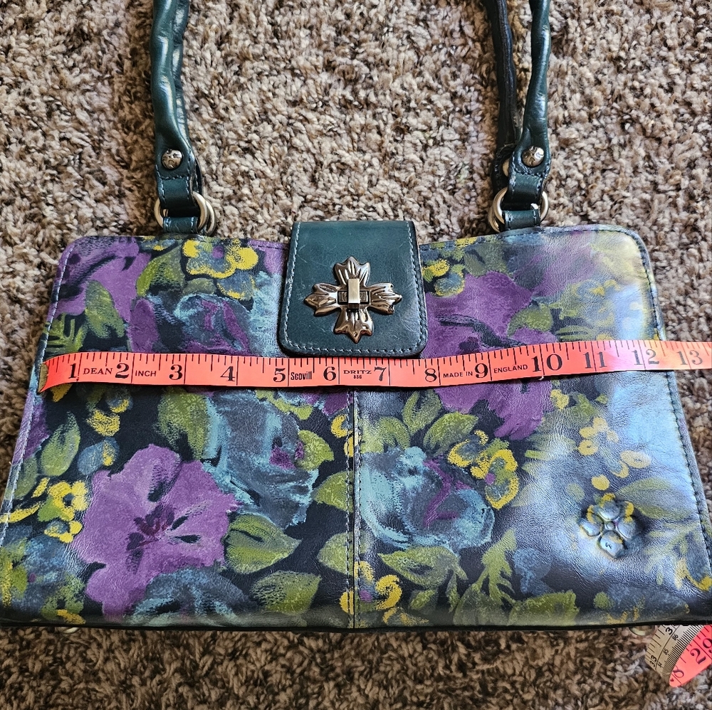 Patricia Nash Teal Floral Leather Tote Bag with Purple & Yellow Accents - Picture 12 of 13